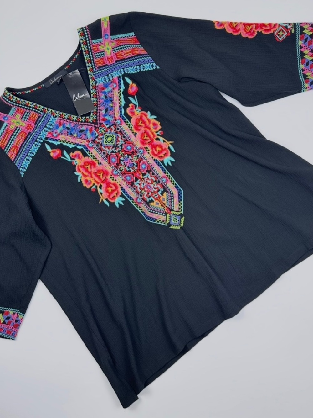 CALESSA BLACK MULTI COLOR EMBROIDERED BLOUSE - Picture 2 of 7